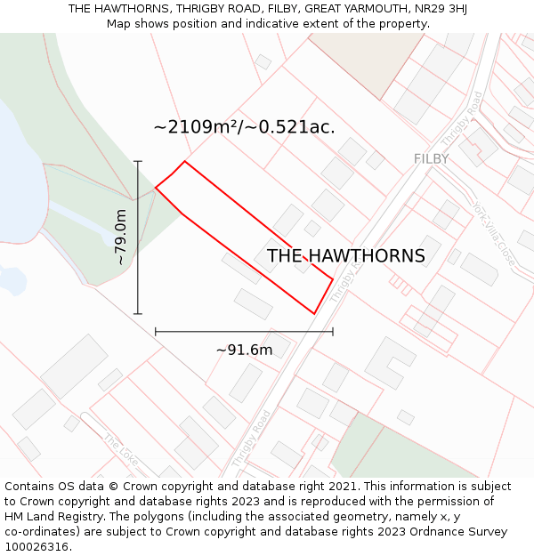 THE HAWTHORNS, THRIGBY ROAD, FILBY, GREAT YARMOUTH, NR29 3HJ: Plot and title map