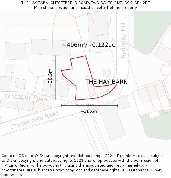 THE HAY BARN, CHESTERFIELD ROAD, TWO DALES, MATLOCK, DE4 2EZ: Plot and title map