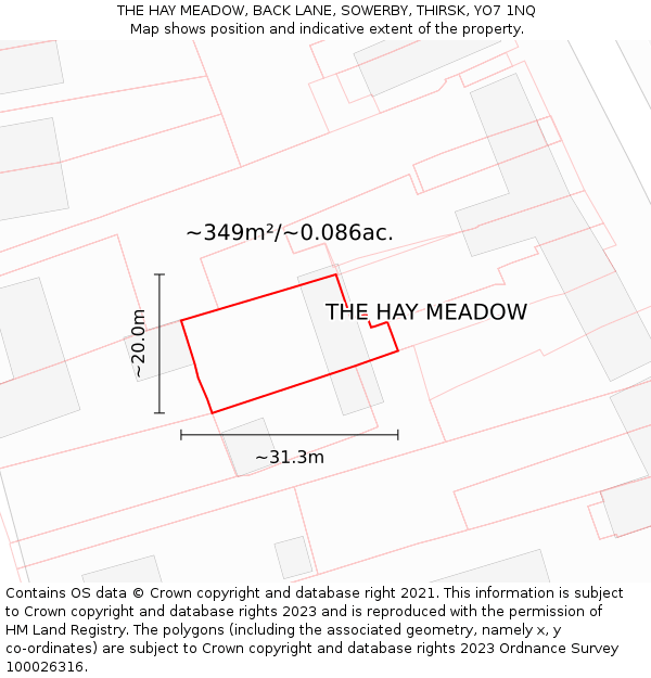 THE HAY MEADOW, BACK LANE, SOWERBY, THIRSK, YO7 1NQ: Plot and title map