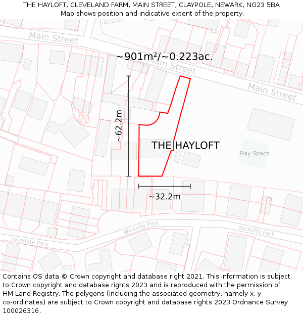 THE HAYLOFT, CLEVELAND FARM, MAIN STREET, CLAYPOLE, NEWARK, NG23 5BA: Plot and title map