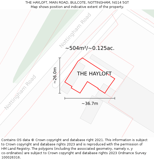 THE HAYLOFT, MAIN ROAD, BULCOTE, NOTTINGHAM, NG14 5GT: Plot and title map