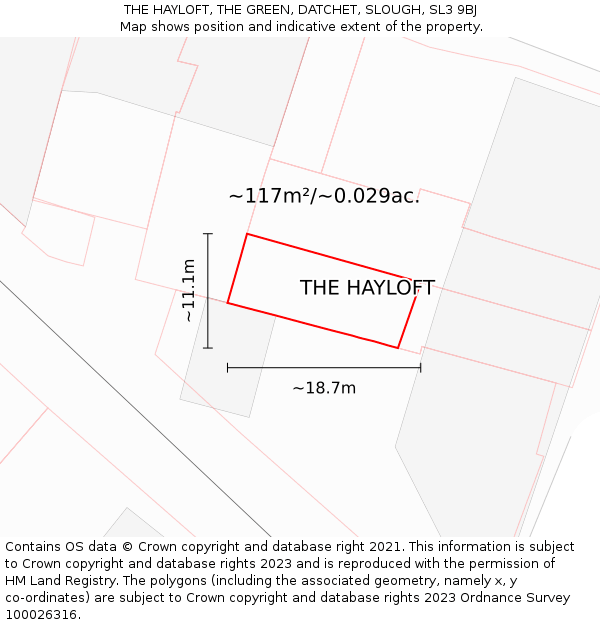 THE HAYLOFT, THE GREEN, DATCHET, SLOUGH, SL3 9BJ: Plot and title map