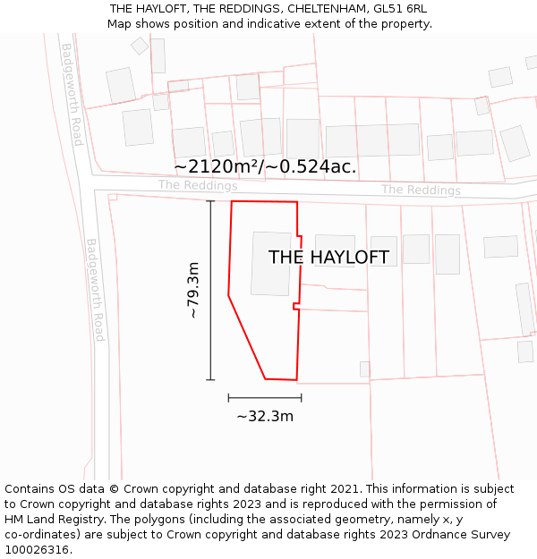 THE HAYLOFT, THE REDDINGS, CHELTENHAM, GL51 6RL: Plot and title map