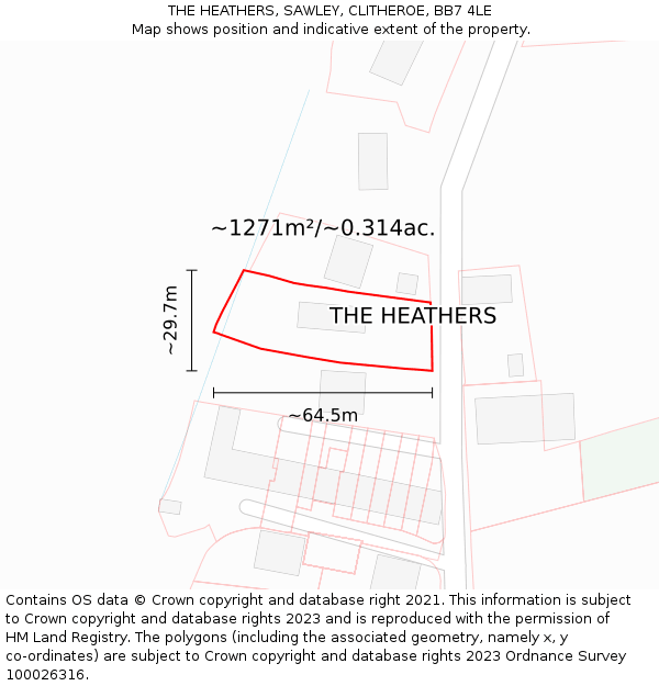 THE HEATHERS, SAWLEY, CLITHEROE, BB7 4LE: Plot and title map