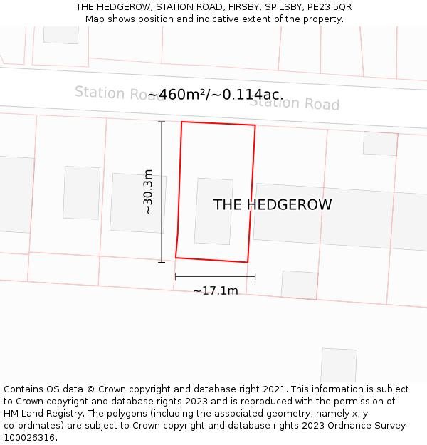 THE HEDGEROW, STATION ROAD, FIRSBY, SPILSBY, PE23 5QR: Plot and title map