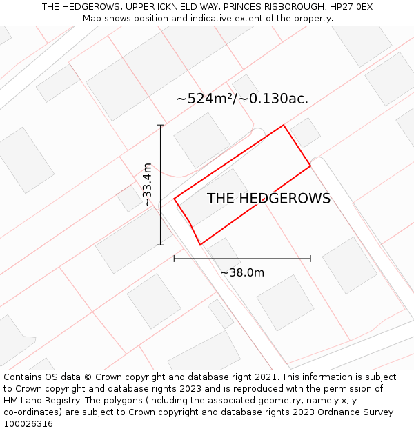 THE HEDGEROWS, UPPER ICKNIELD WAY, PRINCES RISBOROUGH, HP27 0EX: Plot and title map