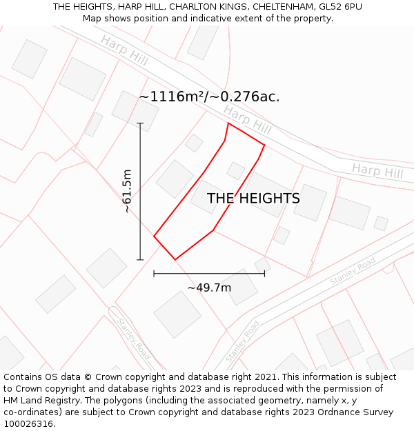 THE HEIGHTS, HARP HILL, CHARLTON KINGS, CHELTENHAM, GL52 6PU: Plot and title map