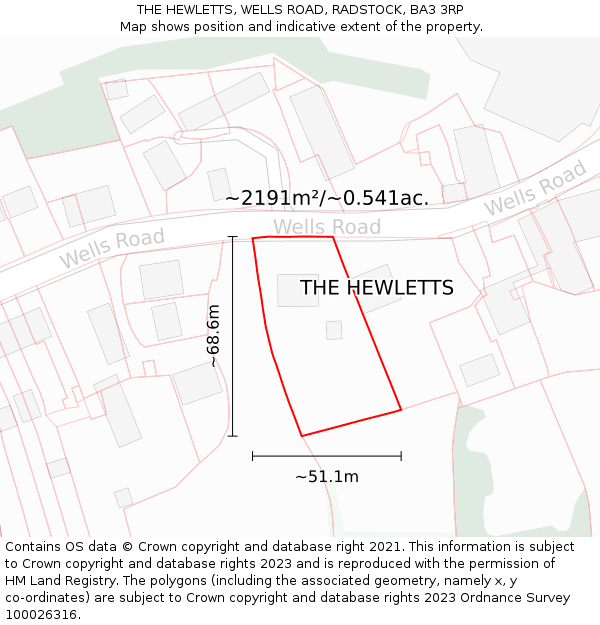 THE HEWLETTS, WELLS ROAD, RADSTOCK, BA3 3RP: Plot and title map