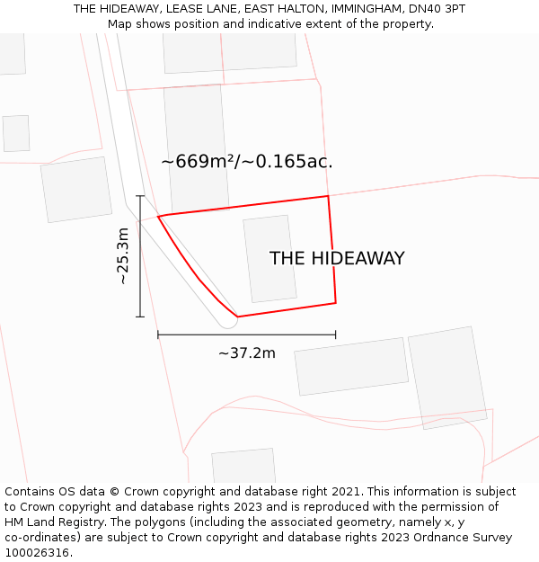 THE HIDEAWAY, LEASE LANE, EAST HALTON, IMMINGHAM, DN40 3PT: Plot and title map