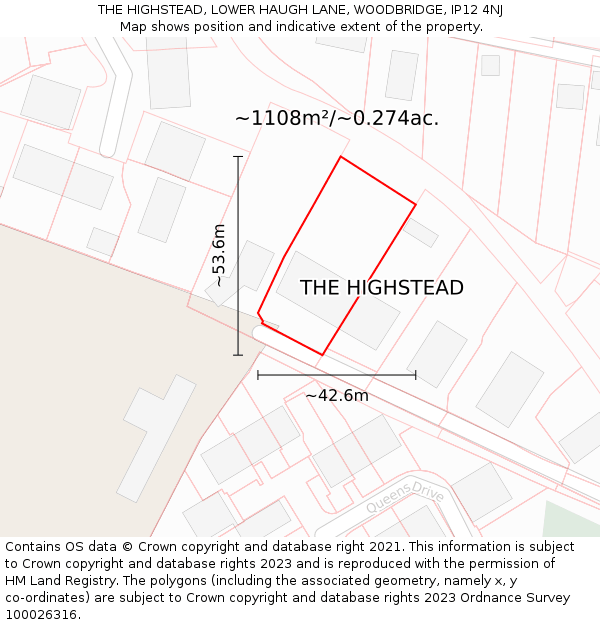 THE HIGHSTEAD, LOWER HAUGH LANE, WOODBRIDGE, IP12 4NJ: Plot and title map