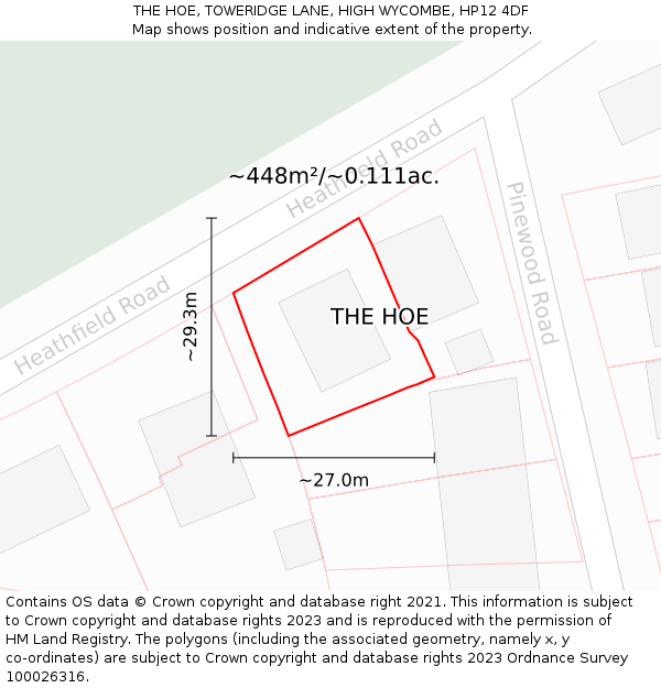 THE HOE, TOWERIDGE LANE, HIGH WYCOMBE, HP12 4DF: Plot and title map