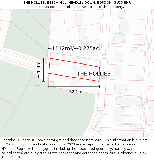 THE HOLLIES, BEECH HILL, HEADLEY DOWN, BORDON, GU35 8HR: Plot and title map