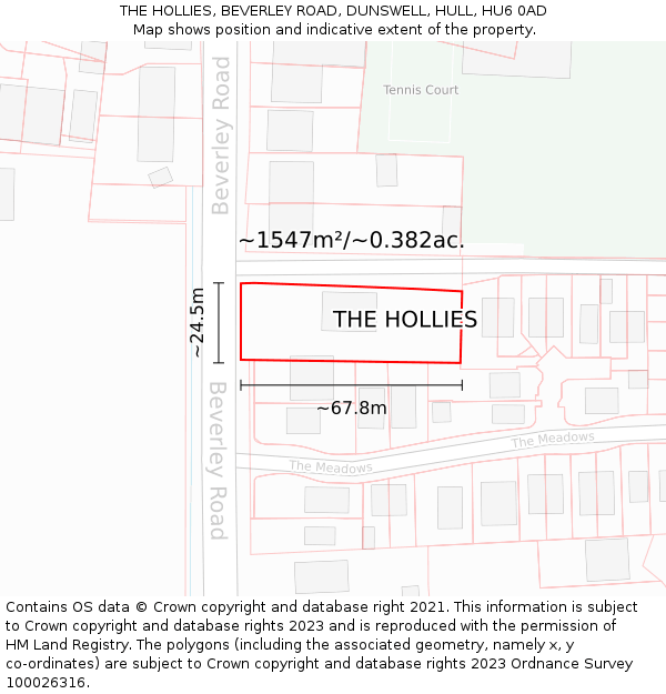 THE HOLLIES, BEVERLEY ROAD, DUNSWELL, HULL, HU6 0AD: Plot and title map