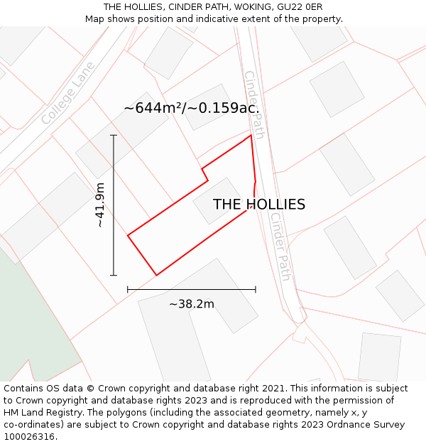 THE HOLLIES, CINDER PATH, WOKING, GU22 0ER: Plot and title map