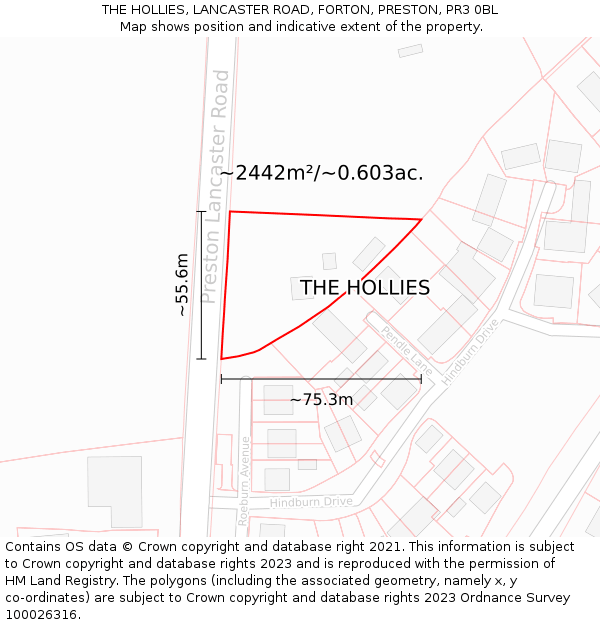 THE HOLLIES, LANCASTER ROAD, FORTON, PRESTON, PR3 0BL: Plot and title map