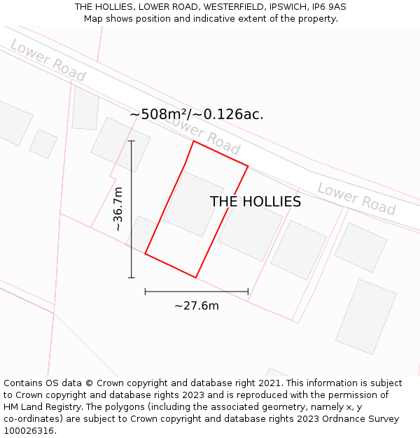 THE HOLLIES, LOWER ROAD, WESTERFIELD, IPSWICH, IP6 9AS: Plot and title map