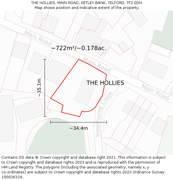 THE HOLLIES, MAIN ROAD, KETLEY BANK, TELFORD, TF2 0DH: Plot and title map