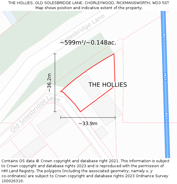 THE HOLLIES, OLD SOLESBRIDGE LANE, CHORLEYWOOD, RICKMANSWORTH, WD3 5ST: Plot and title map