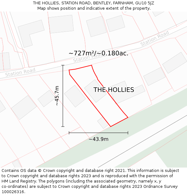 THE HOLLIES, STATION ROAD, BENTLEY, FARNHAM, GU10 5JZ: Plot and title map