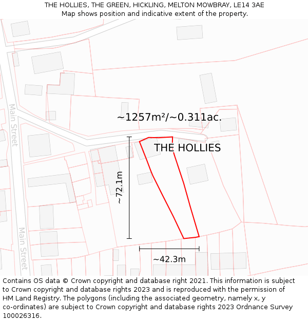 THE HOLLIES, THE GREEN, HICKLING, MELTON MOWBRAY, LE14 3AE: Plot and title map