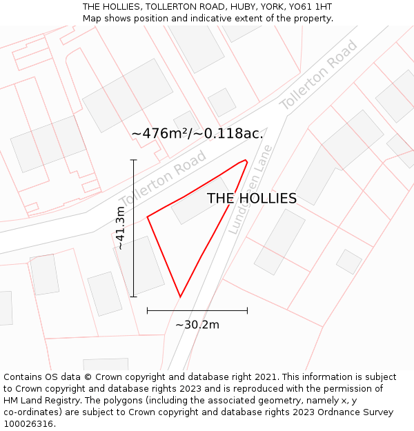 THE HOLLIES, TOLLERTON ROAD, HUBY, YORK, YO61 1HT: Plot and title map