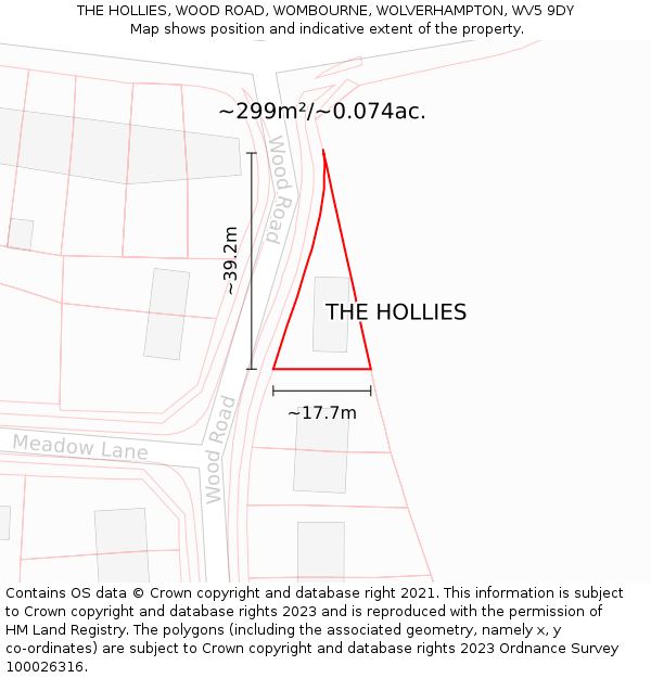 THE HOLLIES, WOOD ROAD, WOMBOURNE, WOLVERHAMPTON, WV5 9DY: Plot and title map