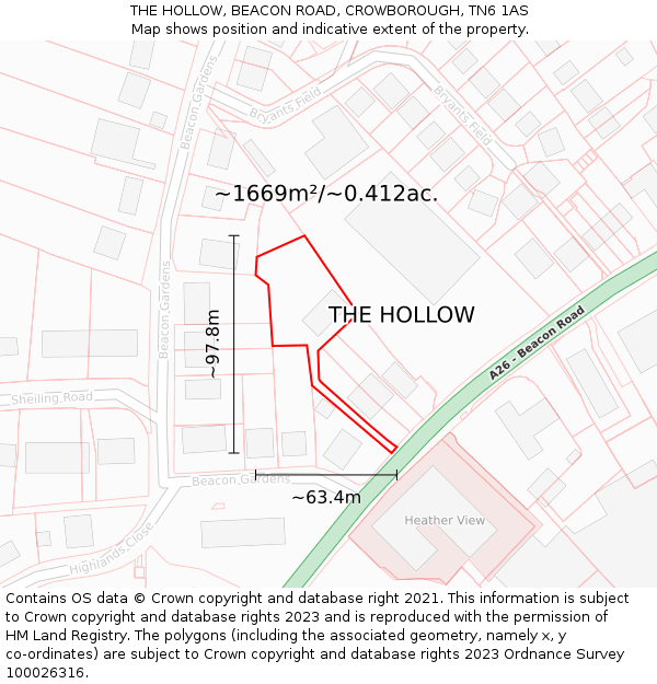 THE HOLLOW, BEACON ROAD, CROWBOROUGH, TN6 1AS: Plot and title map