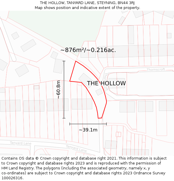 THE HOLLOW, TANYARD LANE, STEYNING, BN44 3RJ: Plot and title map