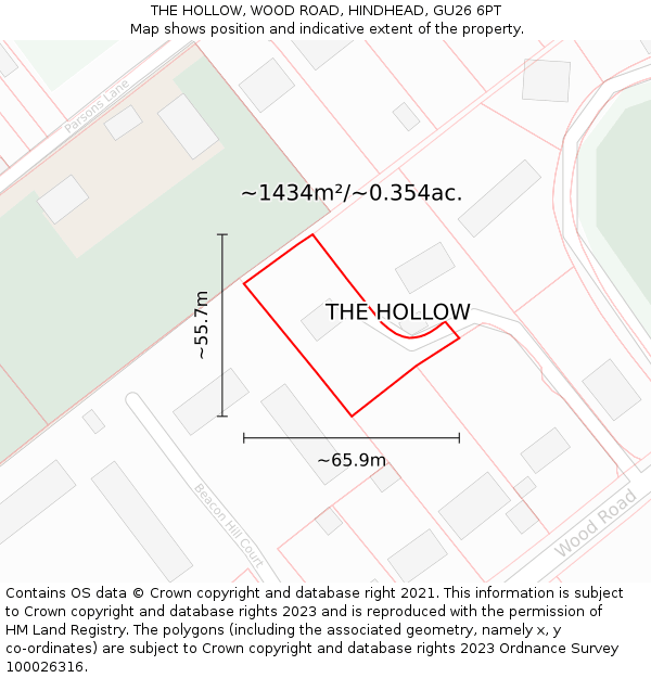 THE HOLLOW, WOOD ROAD, HINDHEAD, GU26 6PT: Plot and title map