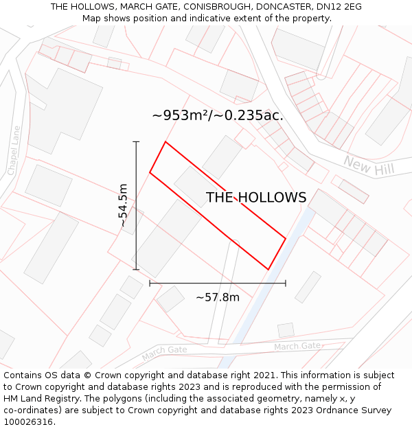 THE HOLLOWS, MARCH GATE, CONISBROUGH, DONCASTER, DN12 2EG: Plot and title map