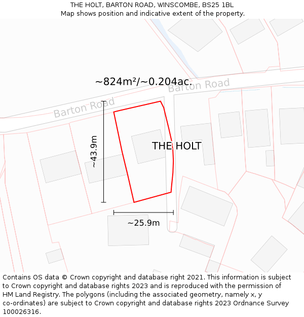 THE HOLT, BARTON ROAD, WINSCOMBE, BS25 1BL: Plot and title map