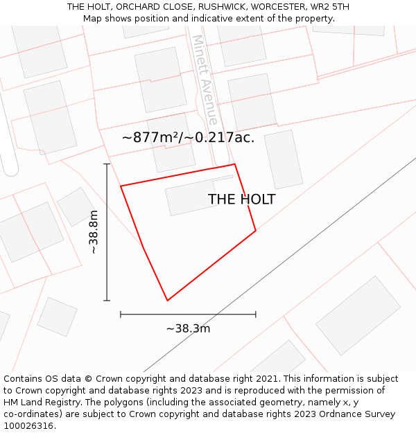THE HOLT, ORCHARD CLOSE, RUSHWICK, WORCESTER, WR2 5TH: Plot and title map