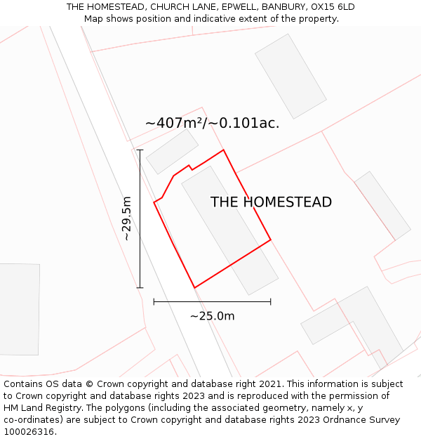 THE HOMESTEAD, CHURCH LANE, EPWELL, BANBURY, OX15 6LD: Plot and title map