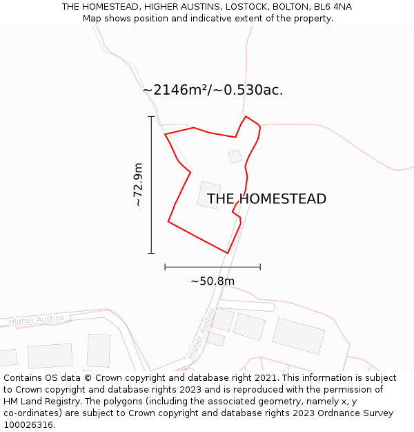 THE HOMESTEAD, HIGHER AUSTINS, LOSTOCK, BOLTON, BL6 4NA: Plot and title map