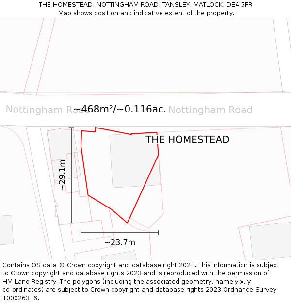 THE HOMESTEAD, NOTTINGHAM ROAD, TANSLEY, MATLOCK, DE4 5FR: Plot and title map