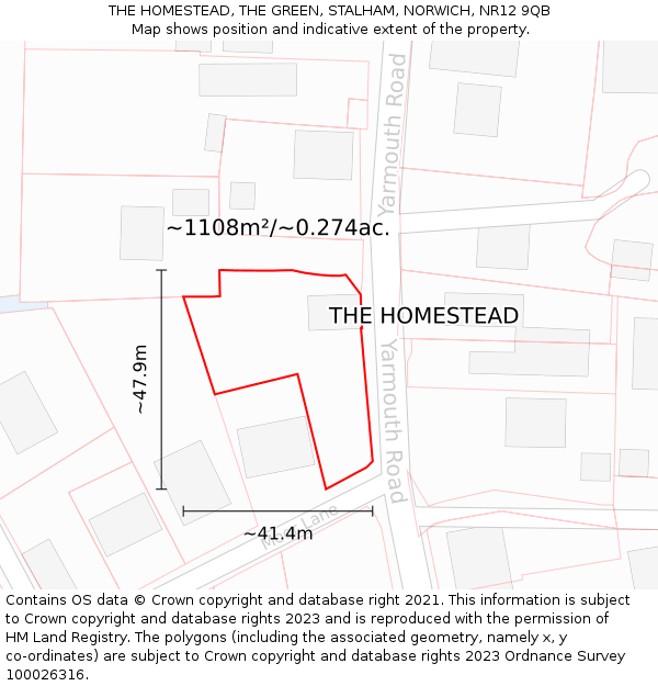 THE HOMESTEAD, THE GREEN, STALHAM, NORWICH, NR12 9QB: Plot and title map