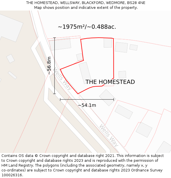 THE HOMESTEAD, WELLSWAY, BLACKFORD, WEDMORE, BS28 4NE: Plot and title map