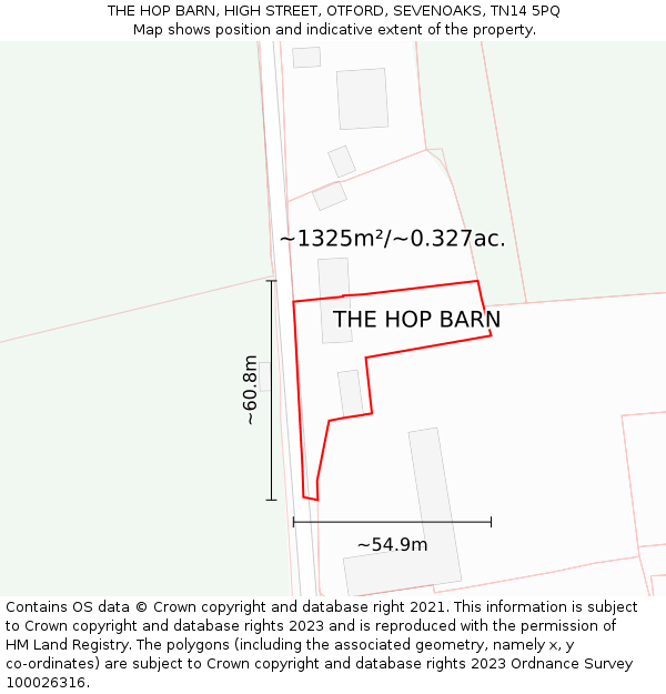 THE HOP BARN, HIGH STREET, OTFORD, SEVENOAKS, TN14 5PQ: Plot and title map
