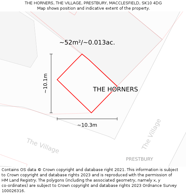 THE HORNERS, THE VILLAGE, PRESTBURY, MACCLESFIELD, SK10 4DG: Plot and title map