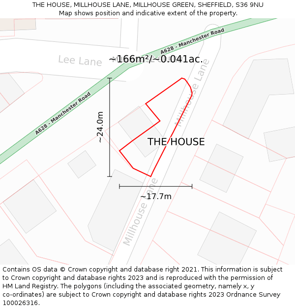 THE HOUSE, MILLHOUSE LANE, MILLHOUSE GREEN, SHEFFIELD, S36 9NU: Plot and title map