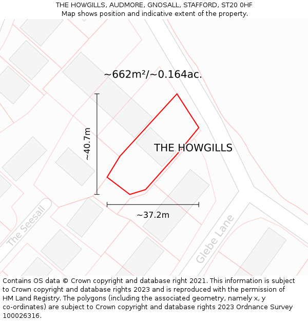 THE HOWGILLS, AUDMORE, GNOSALL, STAFFORD, ST20 0HF: Plot and title map