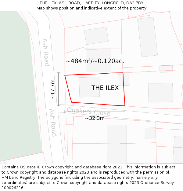 THE ILEX, ASH ROAD, HARTLEY, LONGFIELD, DA3 7DY: Plot and title map