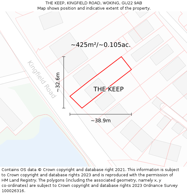 THE KEEP, KINGFIELD ROAD, WOKING, GU22 9AB: Plot and title map