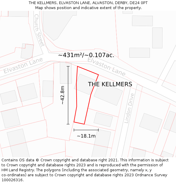 THE KELLMERS, ELVASTON LANE, ALVASTON, DERBY, DE24 0PT: Plot and title map