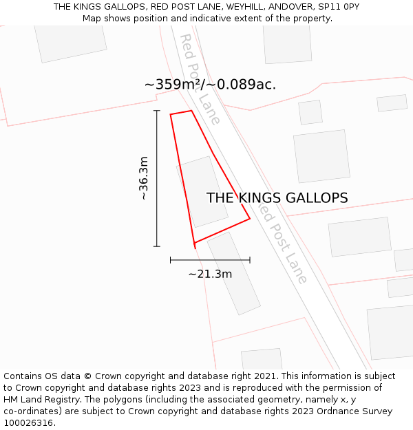 THE KINGS GALLOPS, RED POST LANE, WEYHILL, ANDOVER, SP11 0PY: Plot and title map