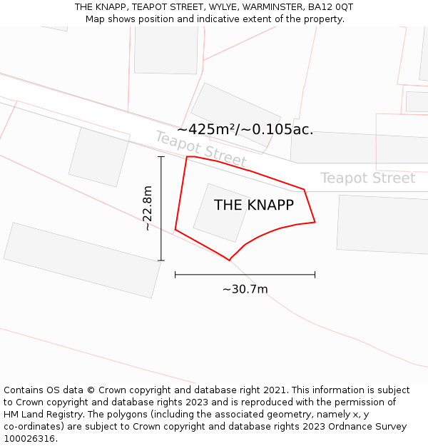 THE KNAPP, TEAPOT STREET, WYLYE, WARMINSTER, BA12 0QT: Plot and title map