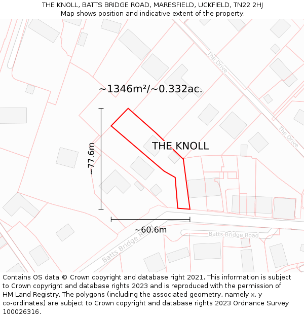 THE KNOLL, BATTS BRIDGE ROAD, MARESFIELD, UCKFIELD, TN22 2HJ: Plot and title map