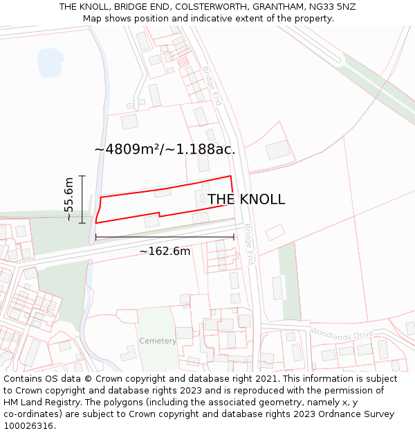 THE KNOLL, BRIDGE END, COLSTERWORTH, GRANTHAM, NG33 5NZ: Plot and title map