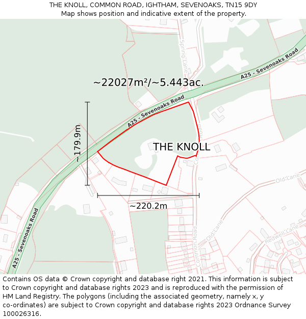 THE KNOLL, COMMON ROAD, IGHTHAM, SEVENOAKS, TN15 9DY: Plot and title map