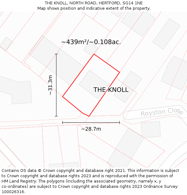 THE KNOLL, NORTH ROAD, HERTFORD, SG14 1NE: Plot and title map